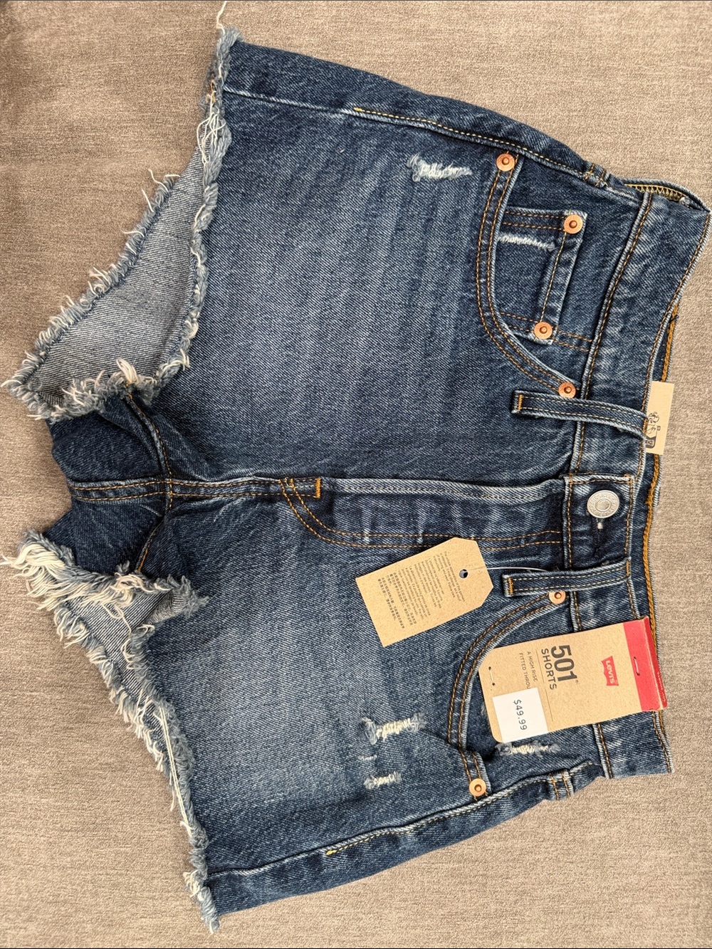 Levi's Blue Distressed Frayed Hem Jean HIGH Rise Fitted Through Shorts Size 24